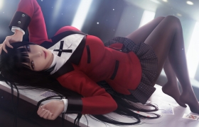 狂赌之渊-Yumeko蛇喰梦子 红色衣服 黑色短裙 h丝美腿 超清动漫美女